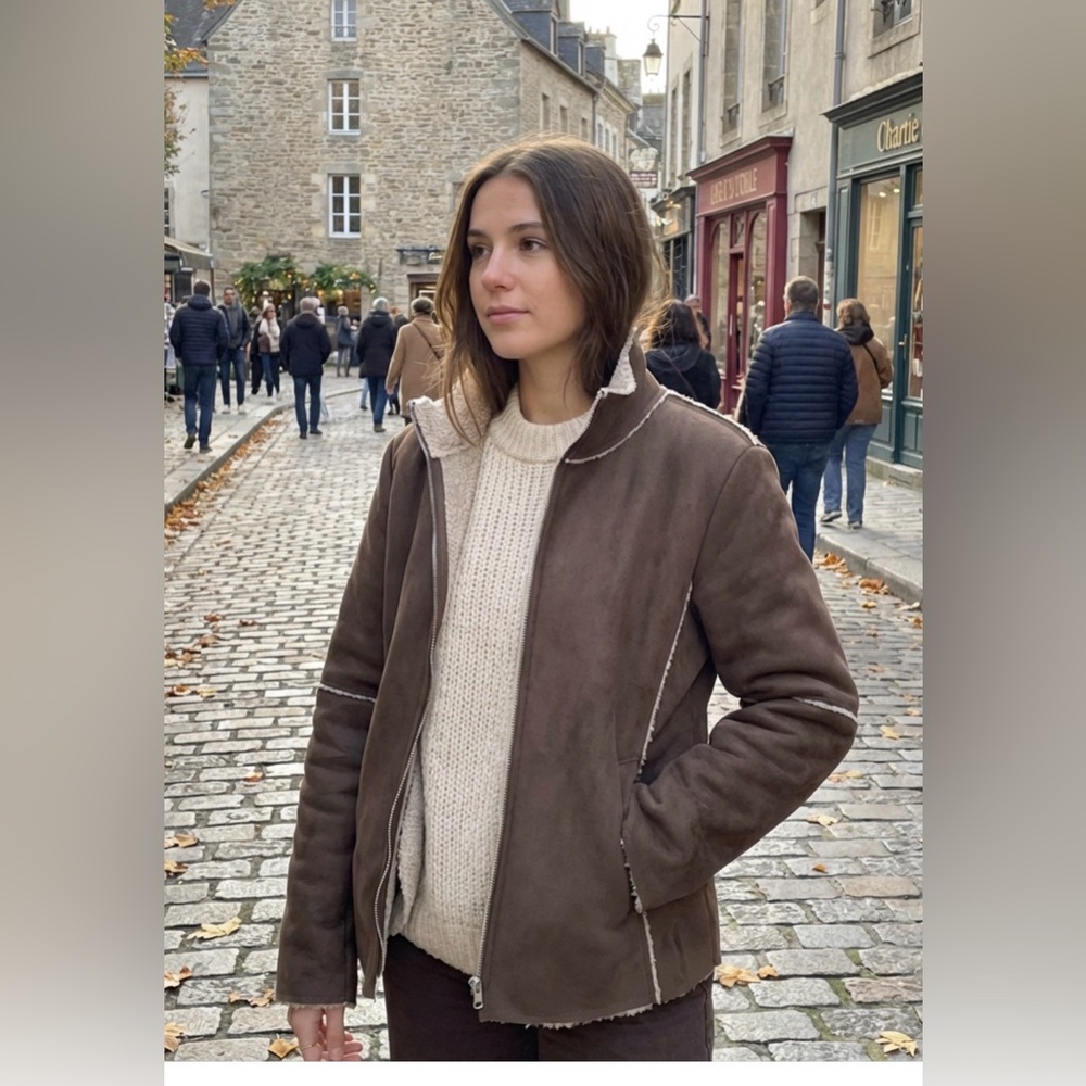 🍁VELVET Brand Faux Suede & Shearling Zipper Jacket – Size Medium, Warm & Chic🍁